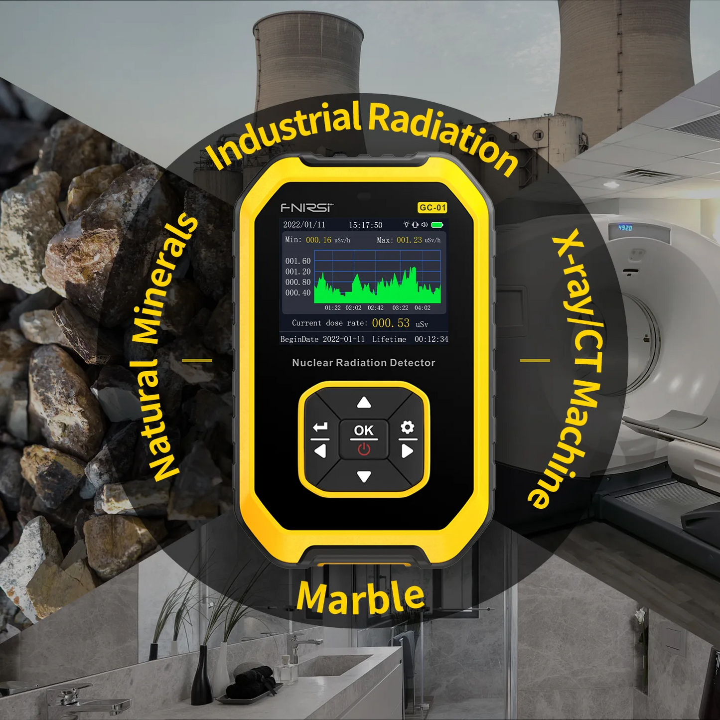 Counter Nuclear Radiation Detector,Portable Handheld X-ray,Y-ray, β-ray Rechargeable Radiation Monitor Meter
