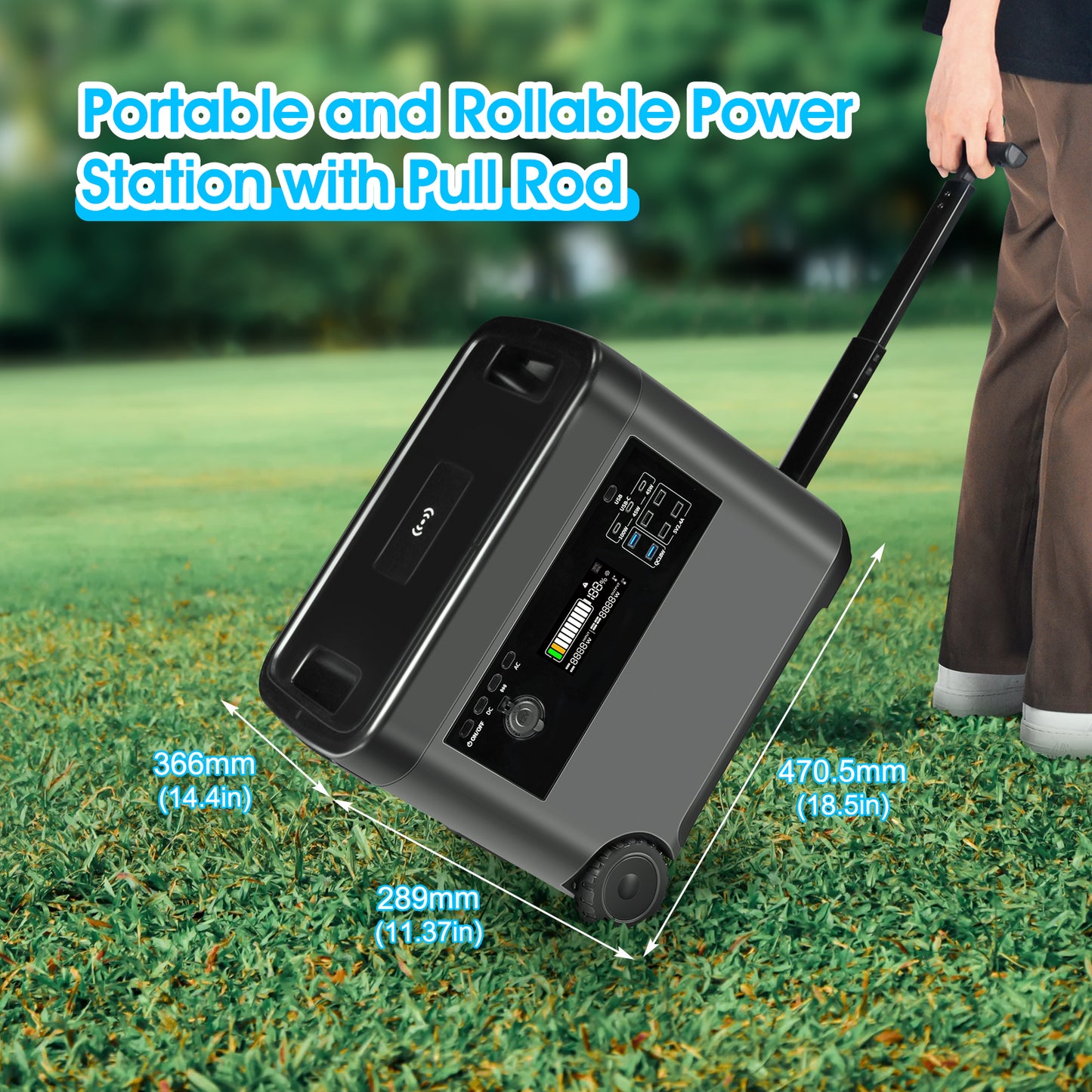 BTMETER Portable Power Station Trolley Pulley Design, 2160 Wh Solar Generator 2000W AC Output for Outdoor Camping, Home Backup, Emergency