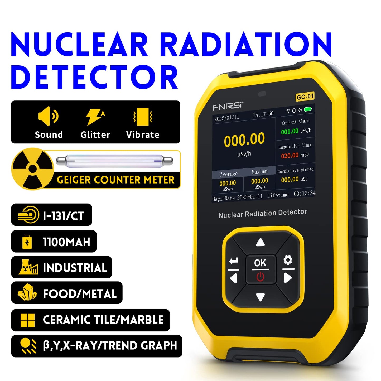 Counter Nuclear Radiation Detector,Portable Handheld X-ray,Y-ray, β-ray Rechargeable Radiation Monitor Meter