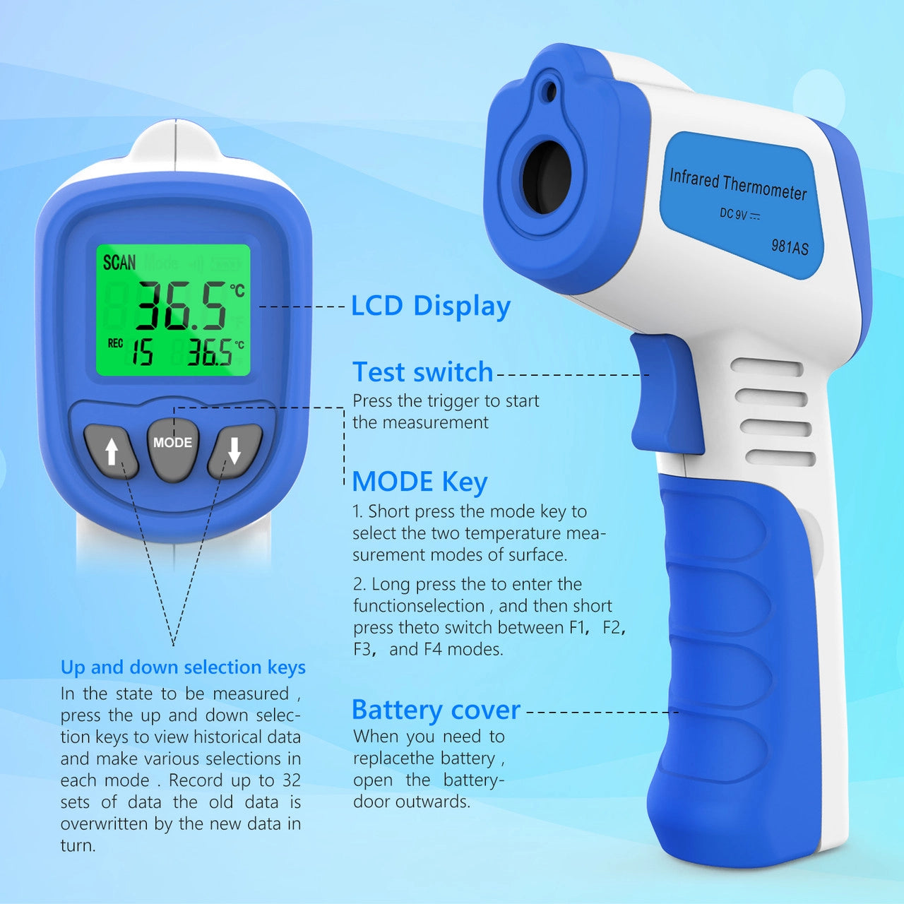 BTMETER BT-981AS Digital Infrared Forehead Thermometer - btmeter-store