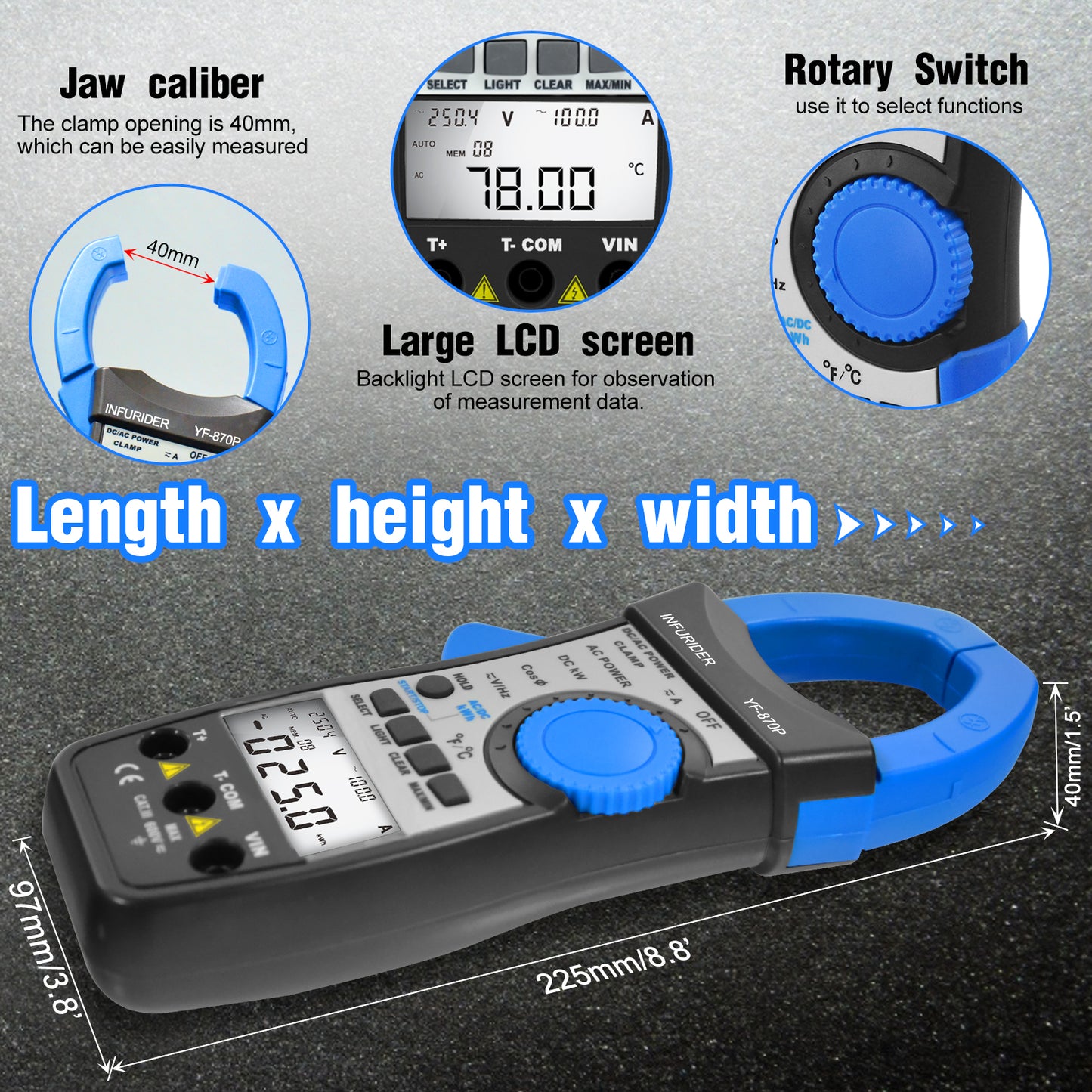 BTMETER BT-870P Clamp Active Reactive Power Meter AC DC 999.9A - btmeter-store