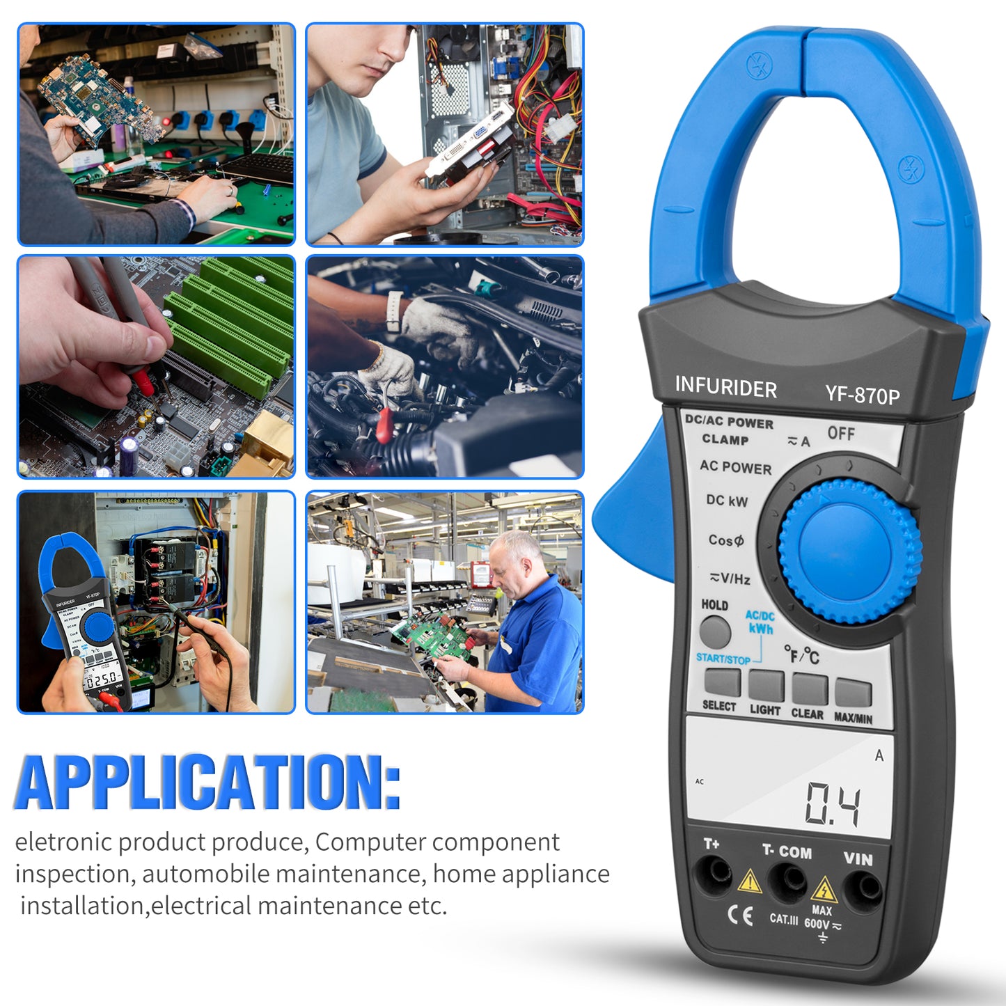 BTMETER BT-870P Clamp Active Reactive Power Meter AC DC 999.9A - btmeter-store