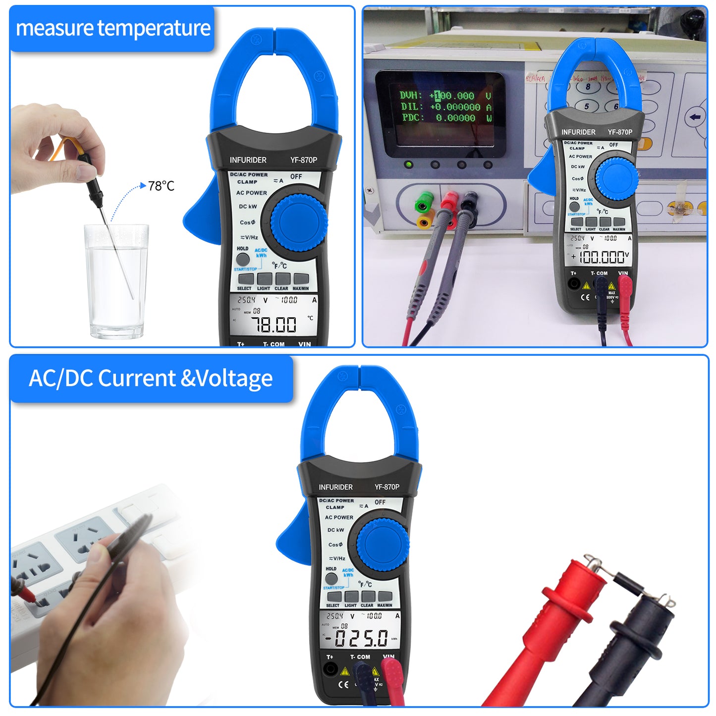 BTMETER BT-870P Clamp Active Reactive Power Meter AC DC 999.9A - btmeter-store