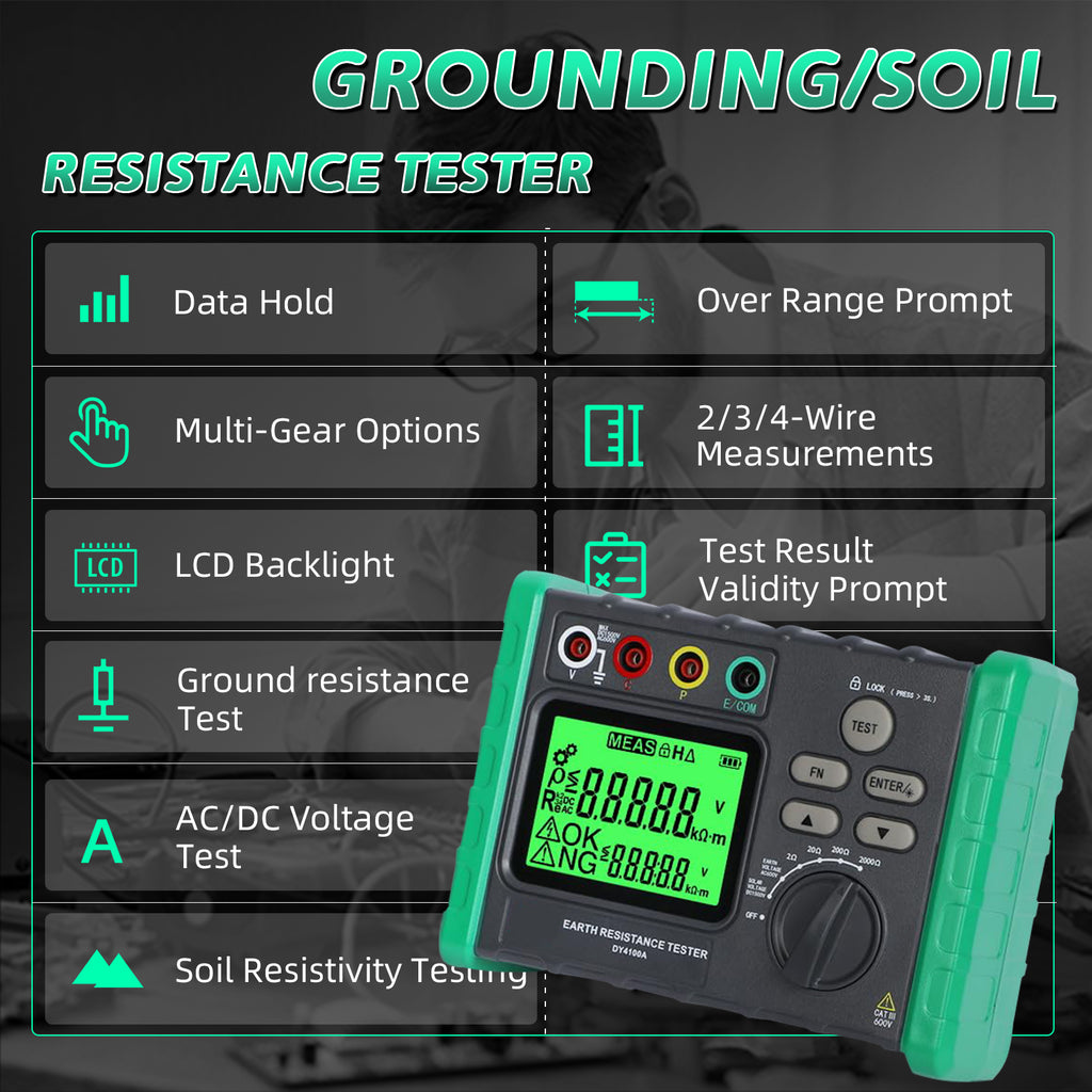 BT-T0-DY4100-2-B Multifunctional Earth Resistance Tester Solar Voltage Detection Data Hold Function Portable Design