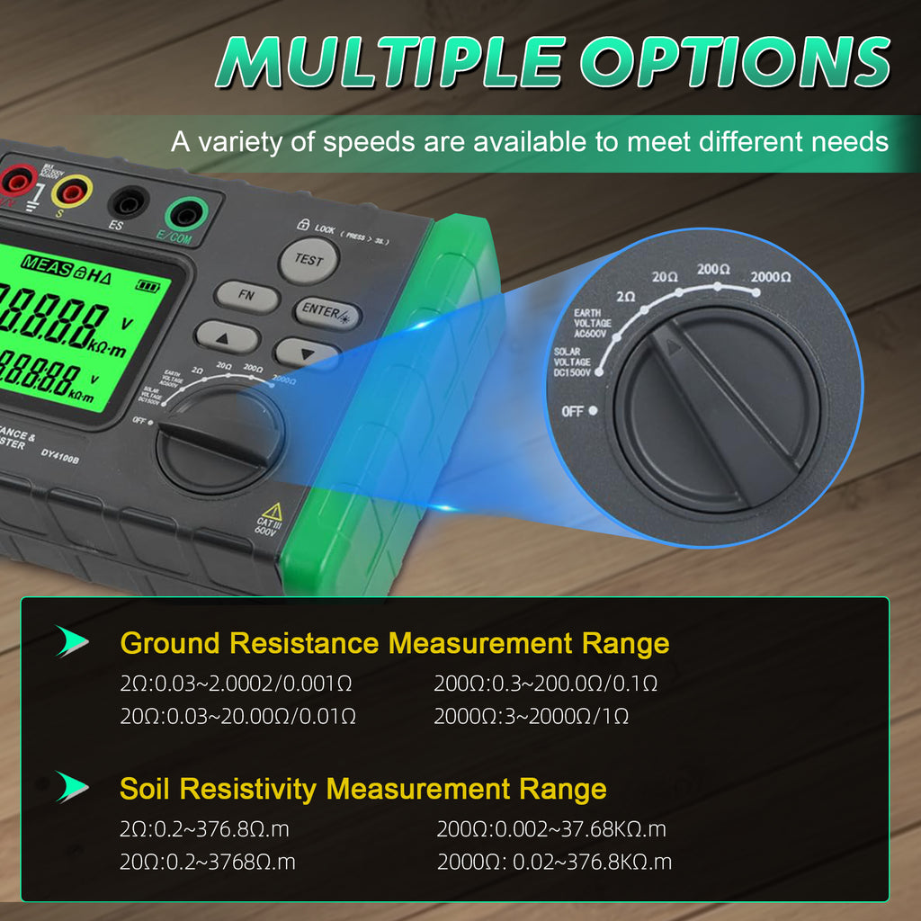 BT-T0-DY4100-2-B Multifunctional Earth Resistance Tester Solar Voltage Detection Data Hold Function Portable Design