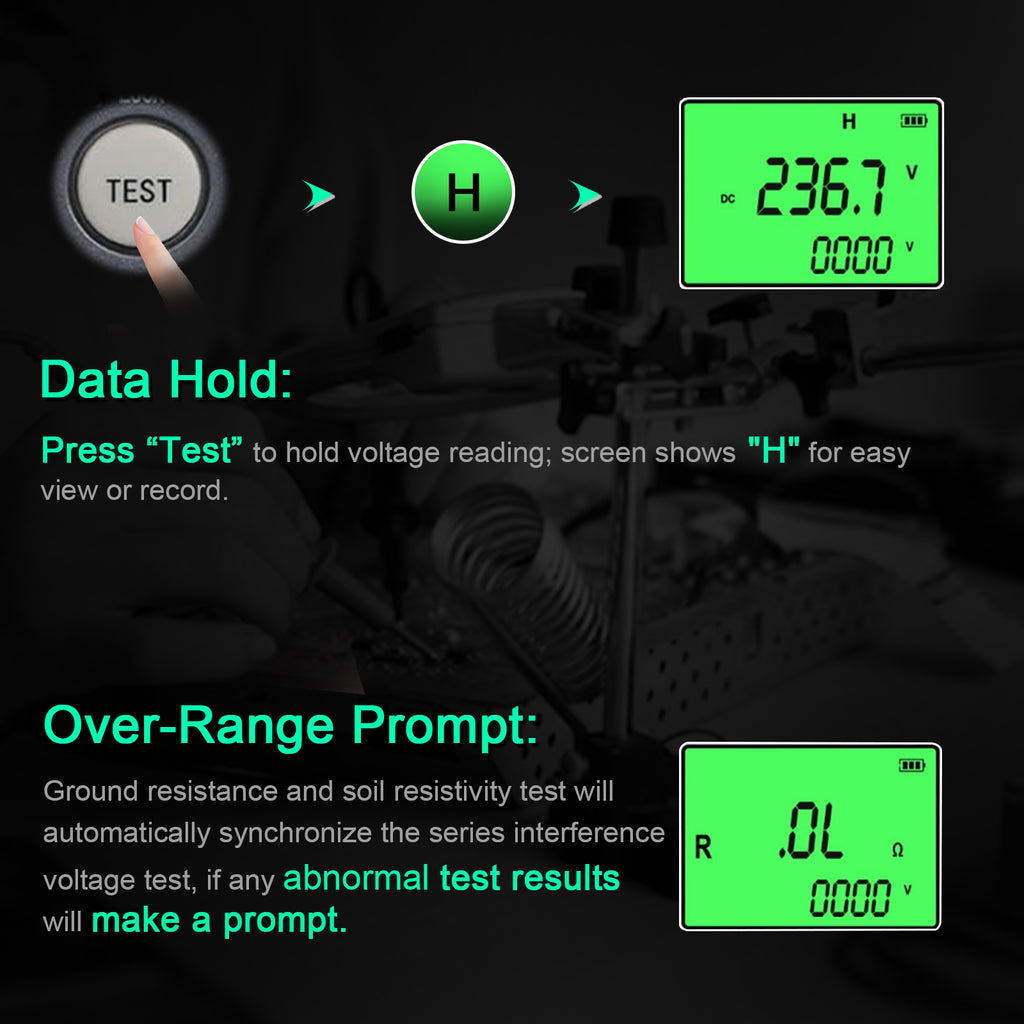BT-T0-DY4100-2-B Multifunctional Earth Resistance Tester Solar Voltage Detection Data Hold Function Portable Design