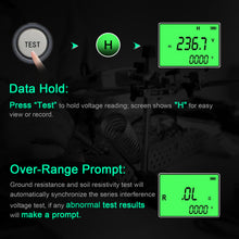 Cargar imagen en el visor de la galería, BT-T0-DY4100-2-B Multifunctional Earth Resistance Tester Solar Voltage Detection Data Hold Function Portable Design