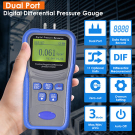 BT-T9-TM510 Portable Differential Pressure Gauge 9V Battery Powered Quick Connectors Suitable for HVAC and Environmental Monitoring