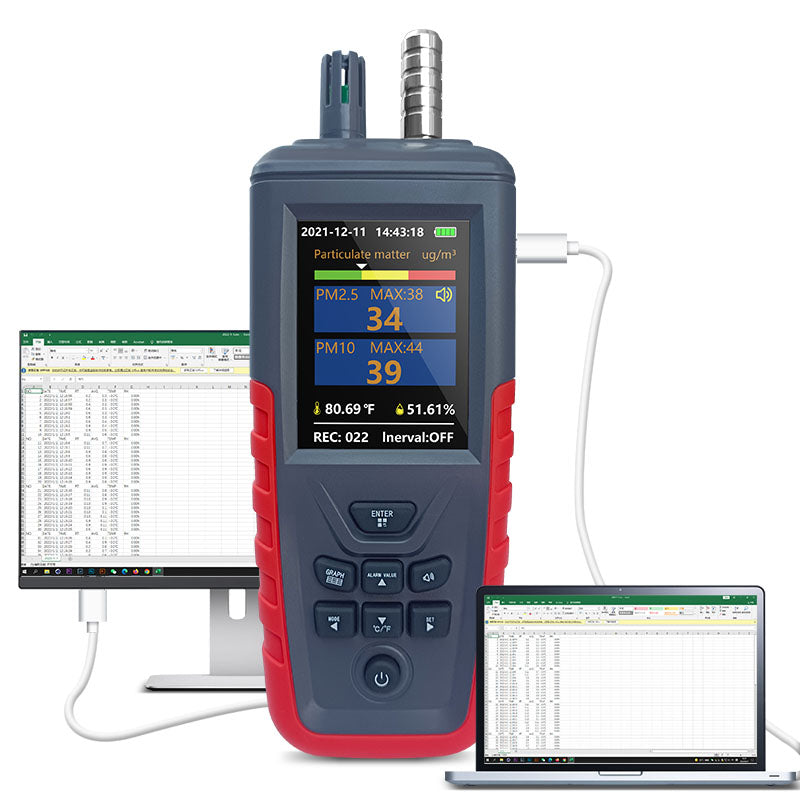 HZ-011-C Airborne Particle Counter – Laser Particle Counter for Cleanroom Testing (ISO 5-ISO 9), 6-Channel Particle Sizing, Data Export, Rechargeable 10000mAh Battery