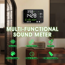 Load image into Gallery viewer, BTMETER BT-7000A 4-in-1 Decibel Meter 30~130dB, Decibel/Temperature/Humidity Meter with Alarm and USB Cable
