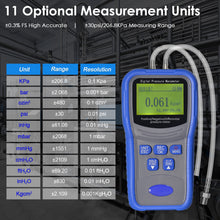 Carregar imagem no visualizador da galeria, BT-T9-TM510 Portable Differential Pressure Gauge 9V Battery Powered Quick Connectors Suitable for HVAC and Environmental Monitoring