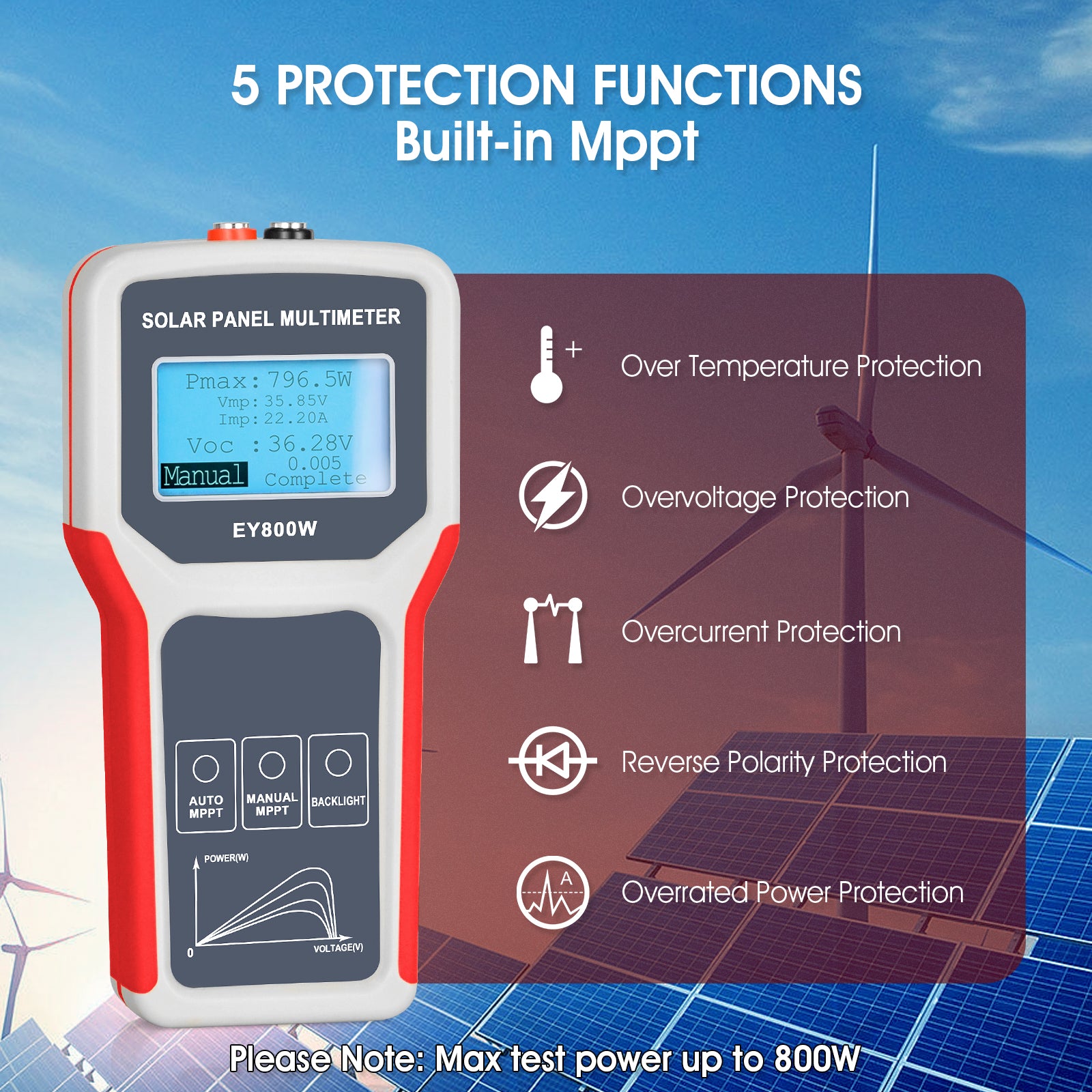 String Tester Solar Solar Panel Tester 800W, Smart MPPT Open Circuit Voltage Troubleshooti