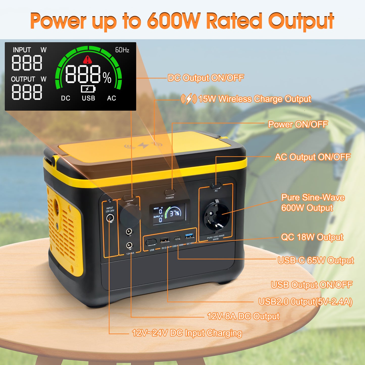 BEMETER Portable Power Station Explorer, 568Wh Backup Lithium Battery, 600W Solar Generator for Outdoors Camping Travel Hunting Blackout