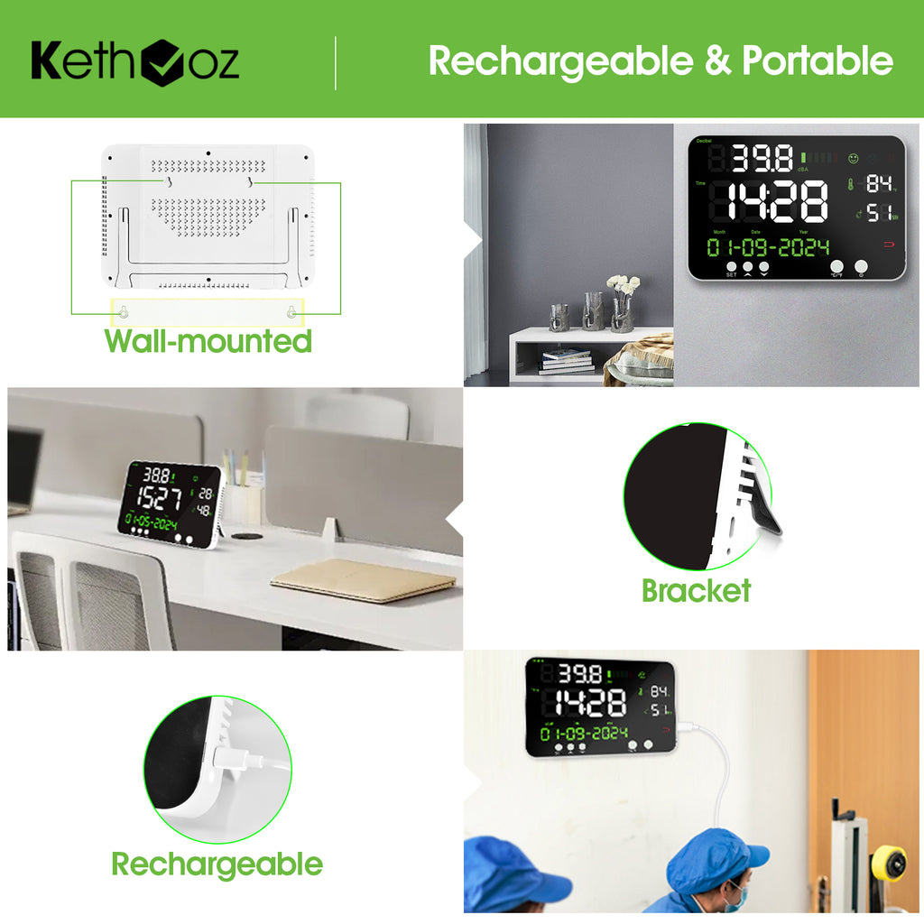 BTMETER BT-7000A 4-in-1 Decibel Meter 30~130dB, Decibel/Temperature/Humidity Meter with Alarm and USB Cable