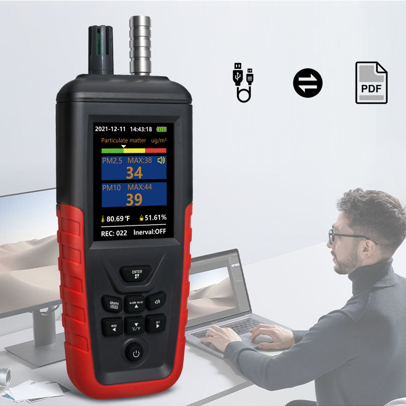 HZ-011-C Airborne Particle Counter – Laser Particle Counter for Cleanroom Testing (ISO 5-ISO 9), 6-Channel Particle Sizing, Data Export, Rechargeable 10000mAh Battery