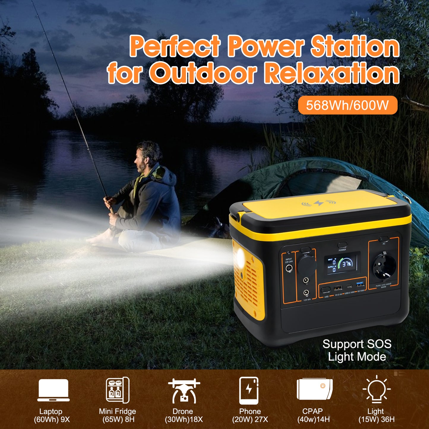 BEMETER Portable Power Station Explorer, 568Wh Backup Lithium Battery, 600W Solar Generator for Outdoors Camping Travel Hunting Blackout