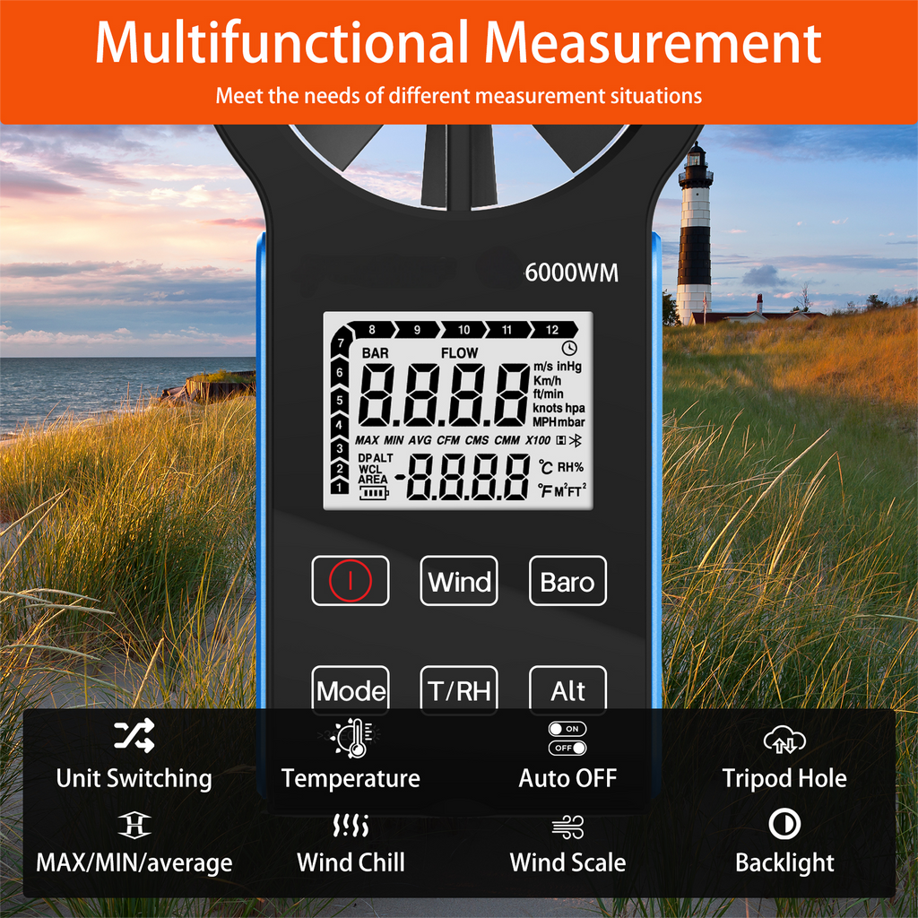 BTMETER BT-6000WM Portable Wind Speed Measurement; Atmospheric Pressure Measurement Anemometer Meteorological Instruments