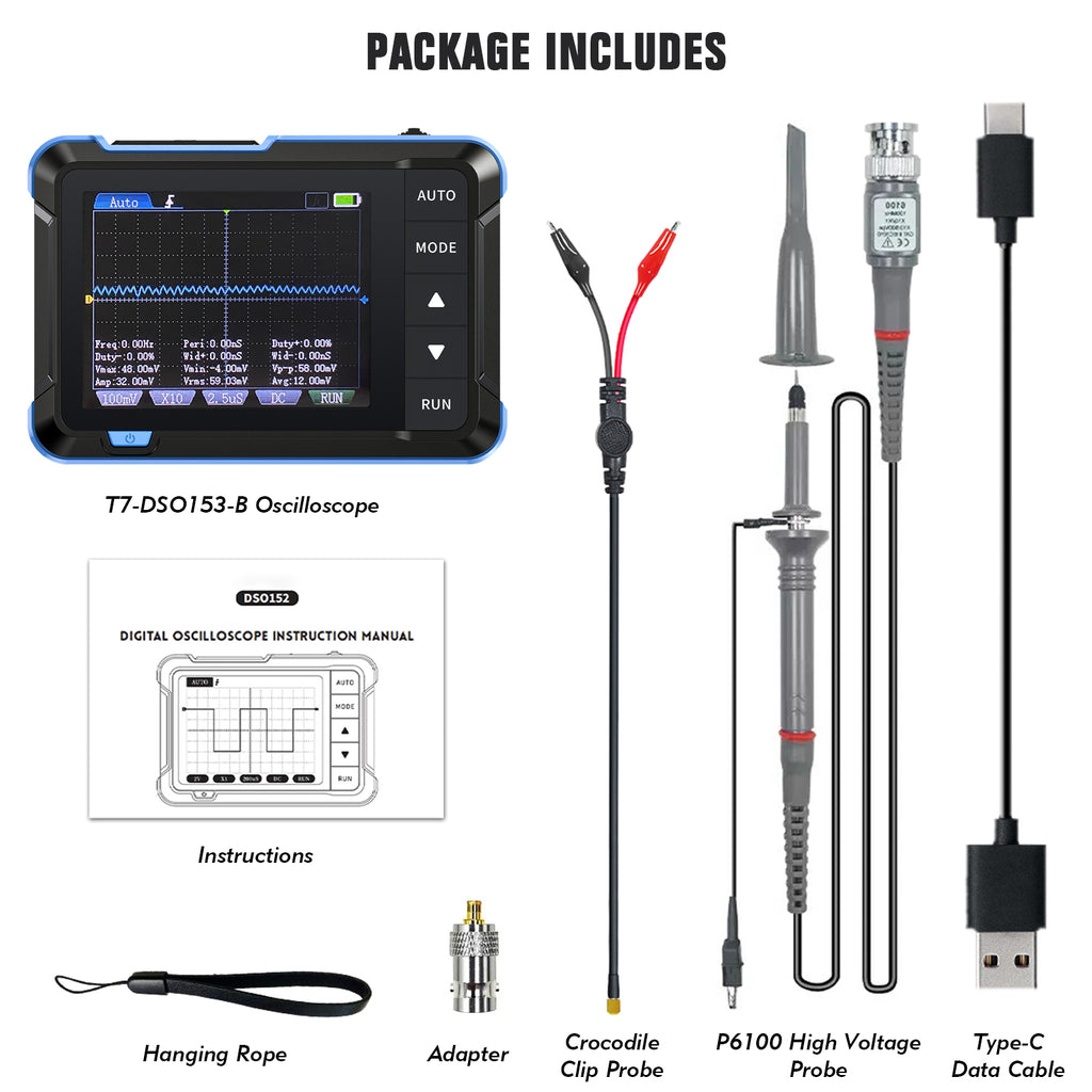 BT-DSO153-B Handheld Digital Oscilloscope 1 MHz bandwidth 5 MS/s sampling rate With signal generator