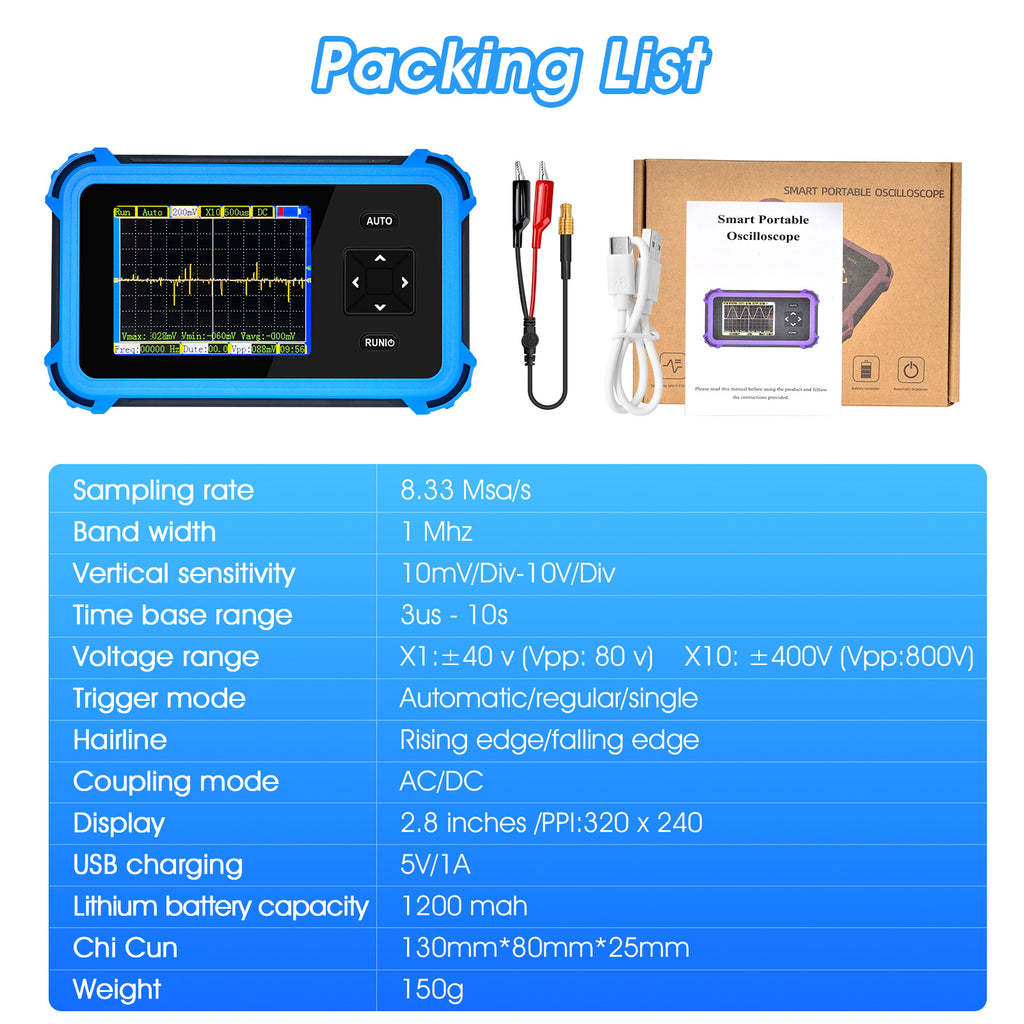 BT-1M Handheld Oscilloscope 1 MHz bandwidth 8.33 Msps sampling rate 2.8-inch display Portable digital oscilloscope