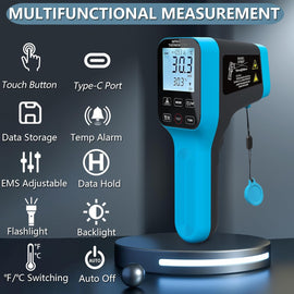 BT-1600B-APP Smart Infrared Thermometer – Non-Contact Laser Temperature Gun with Bluetooth Connectivity, Adjustable Emissivity, -50°C to 1600°C Range, and Mobile App Integration for Remote Monitoring