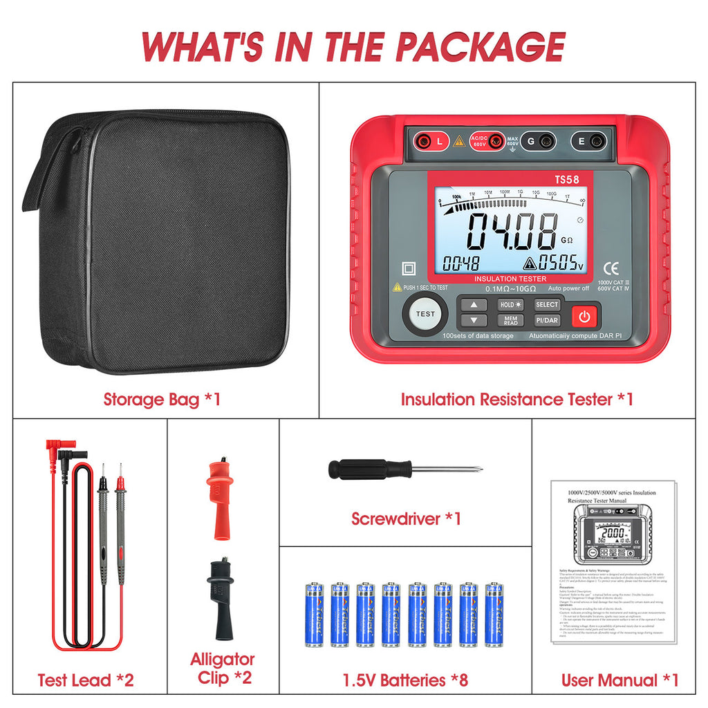 BTMETER BT-T0-TS58 0.1MΩ~20GΩ Digital Insulation Resistance Tester ACV DCV 10-600V - btmeter-store