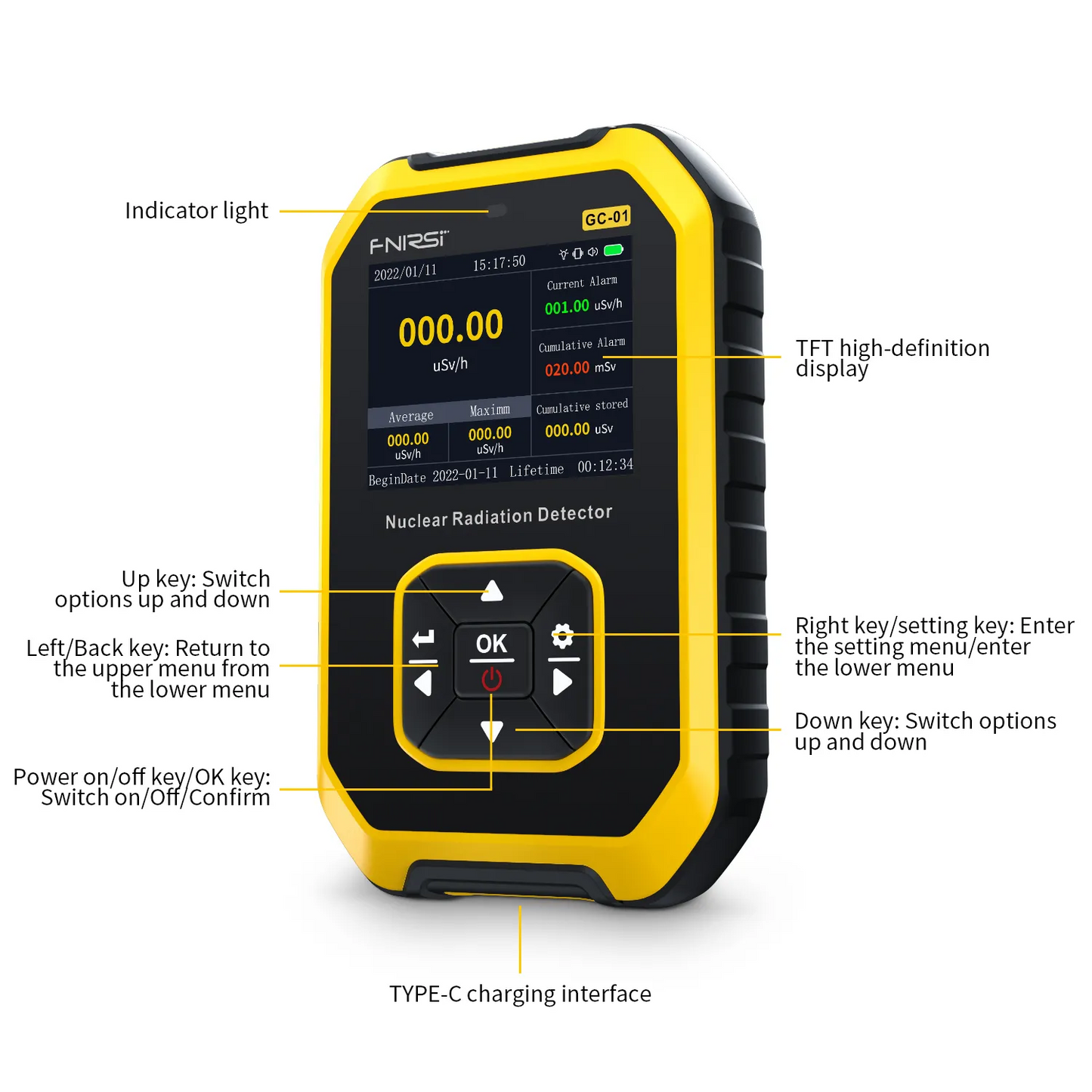 Counter Nuclear Radiation Detector,Portable Handheld X-ray，Y-ray, β-ray Rechargeable Radiation Monitor Meter