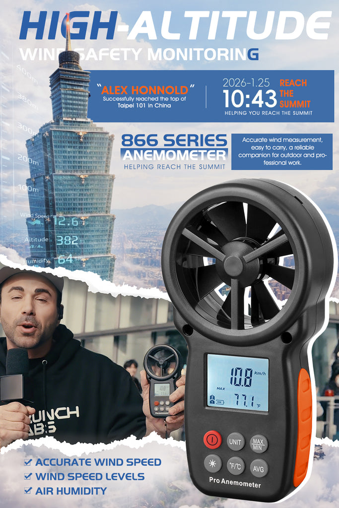 BTMETER BT-100-WM Anemometer 6 in 1 Wind Speed Meter, Test Barometric Pressure and Altitude