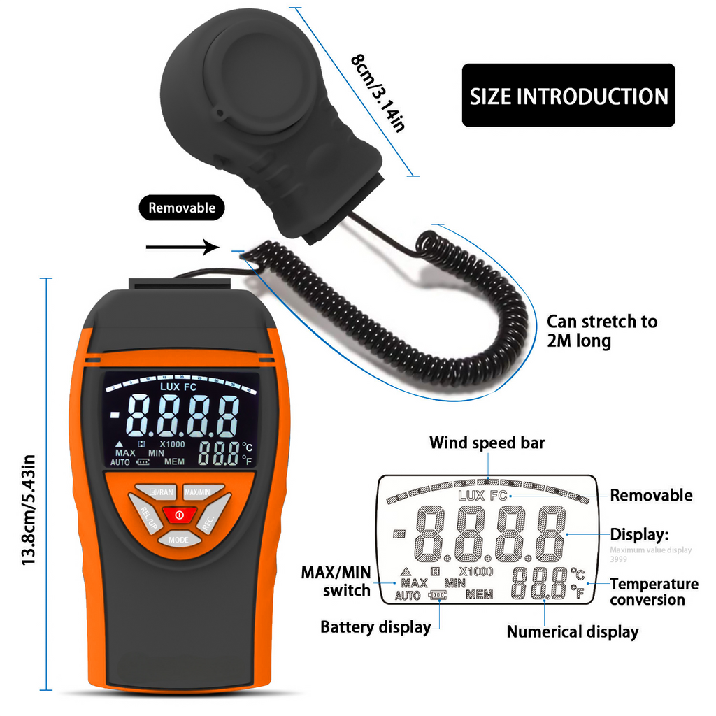 BT-8801C High accuracy, fast response and low power consumption Measuring range 1-400,000 Lux illuminance meter