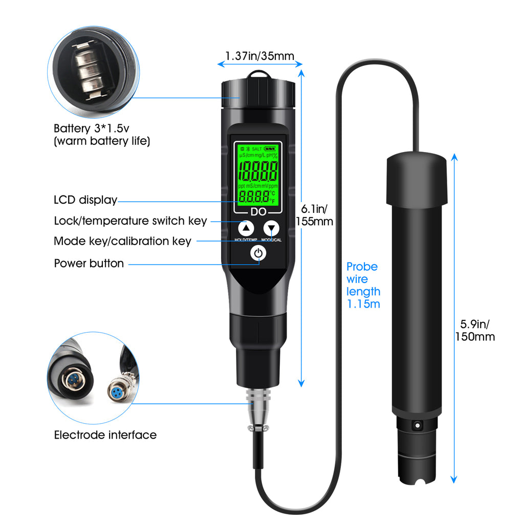 BT-BLE-9100 Portable High-Precision Dissolved Oxygen Meter  Quick Response · Auto Calibration · Dual Temperature Units