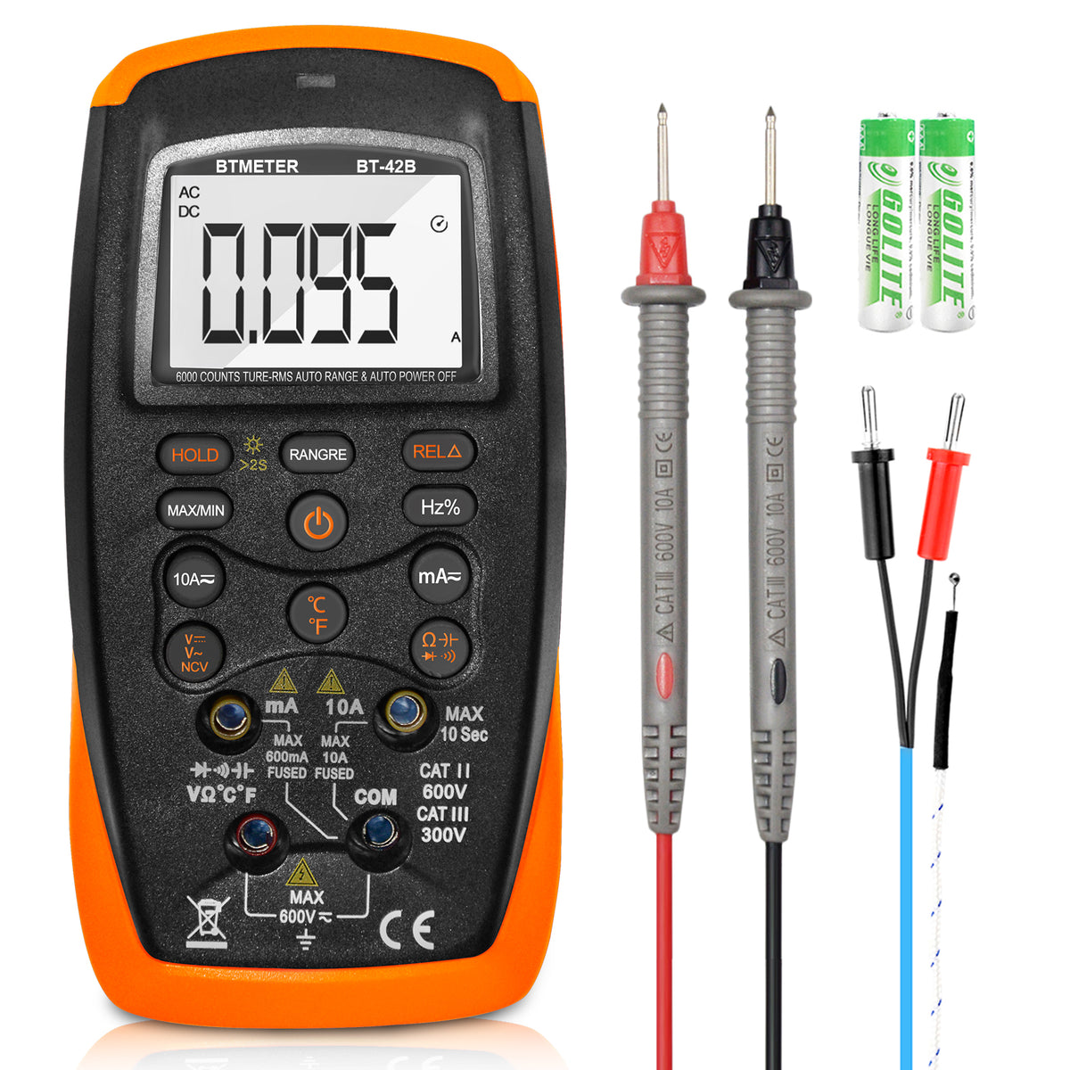 BTMETER BT-42B Digital Multimeter TRMS 6000 Count Voltage Tester