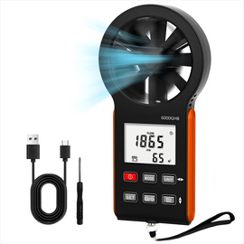 6000GHB High-Precision Wind Speed and Airflow Meter - Portable Multifunctional Anemometer with Temperature Detection/Backlight Display/Type-C Charging