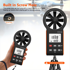 6000GHB High-Precision Wind Speed and Airflow Meter - Portable Multifunctional Anemometer with Temperature Detection/Backlight Display/Type-C Charging