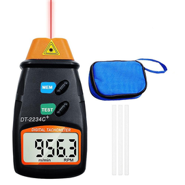 DT-2234B+ High-Precision Laser/Optical Dual-Mode Digital Tachometer | 5-digit LCD Large Display | Memory Function (Last/Max/Min Values) | Includes Reflective Marker and Carrying Case