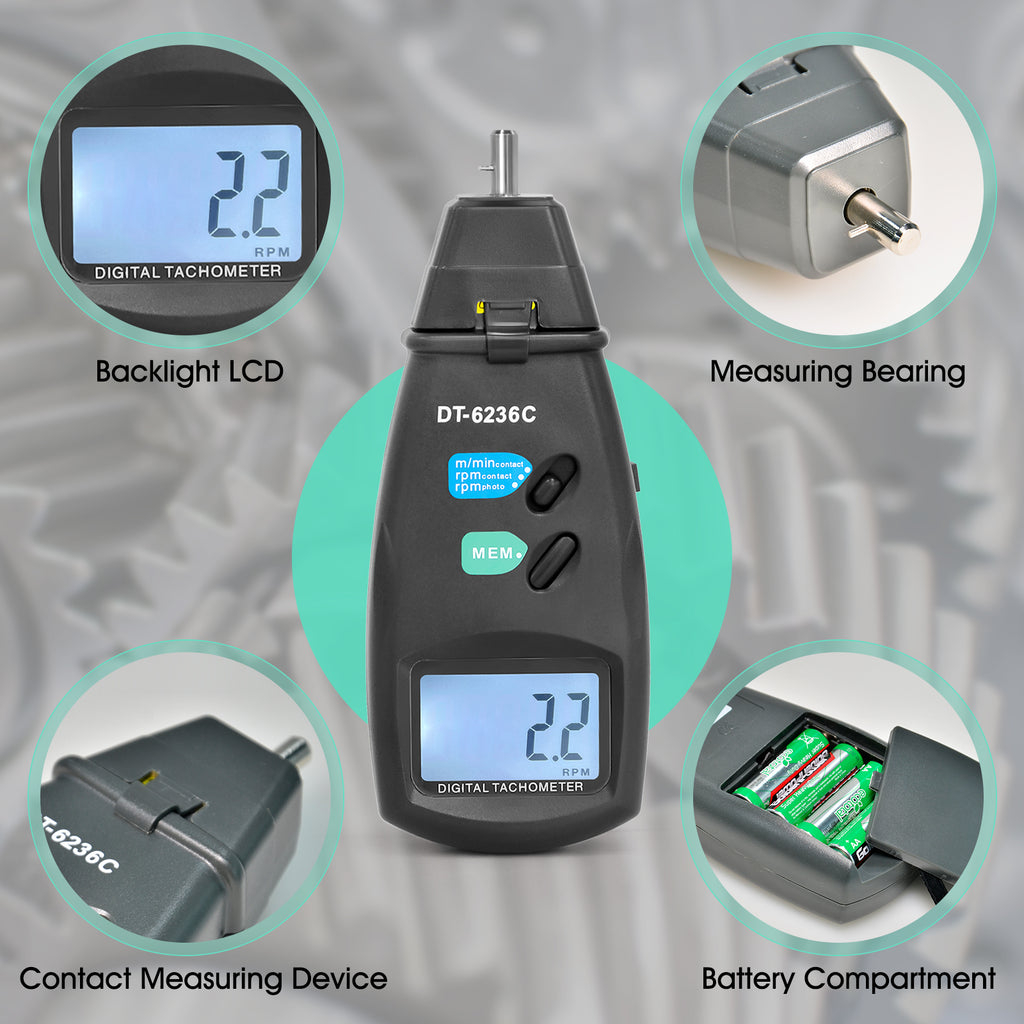 BT-DT-6236C High-Precision Contact Tachometer RPM Range: 0.5–19,999 Metric/Imperial Dual Display Portable Mechanical Speed Gauge