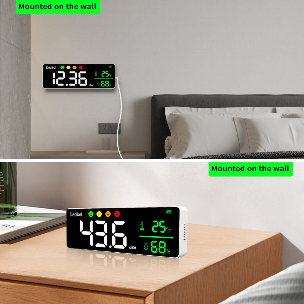 HP-T4-DM1306D-M  3-in-1 Multifunctional Sound Level Meter｜Real-time Noise/Temperature & Humidity Monitor｜30-130dB Wide Range｜Visual Decibel Alarm｜2000mAh Long-lasting Portable Model