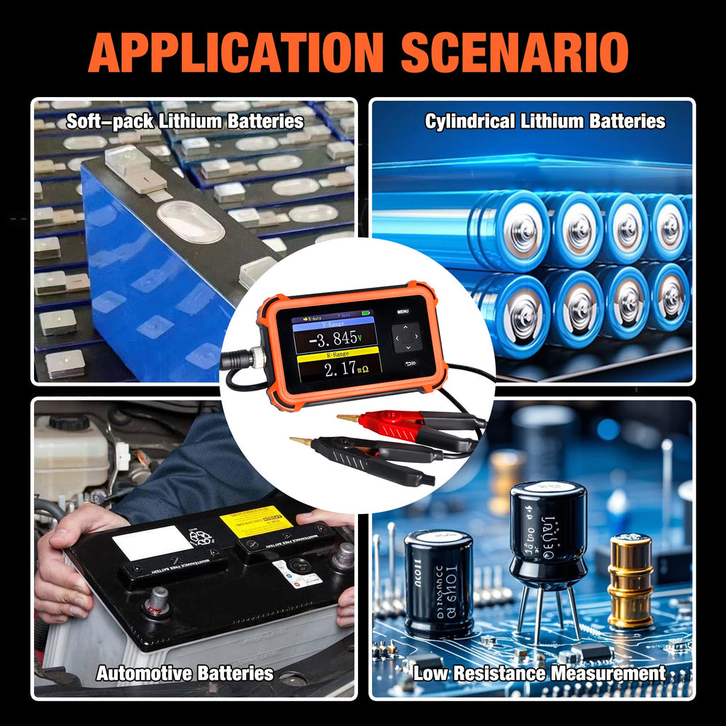 BT-T9-PBRM Precision Battery Internal Resistance Tester｜1kHz AC Method｜Four-Wire Kelvin Clamp｜0.5% High Accuracy｜0-100Ω/±110V Dual Measurement｜Type-C Charging Portable Model