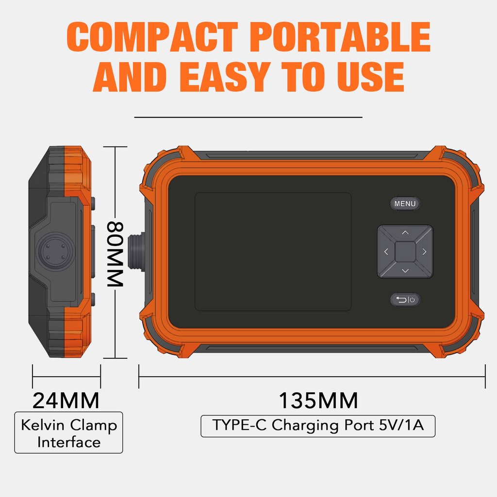 BT-T9-PBRM Precision Battery Internal Resistance Tester｜1kHz AC Method｜Four-Wire Kelvin Clamp｜0.5% High Accuracy｜0-100Ω/±110V Dual Measurement｜Type-C Charging Portable Model