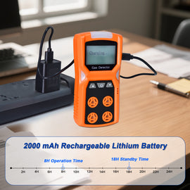 T0-ADKS-4 Four-in-one gas detector Detects combustible gases/oxygen/CO/H₂S Audible and visual vibration alarm Explosion-proof design Portable