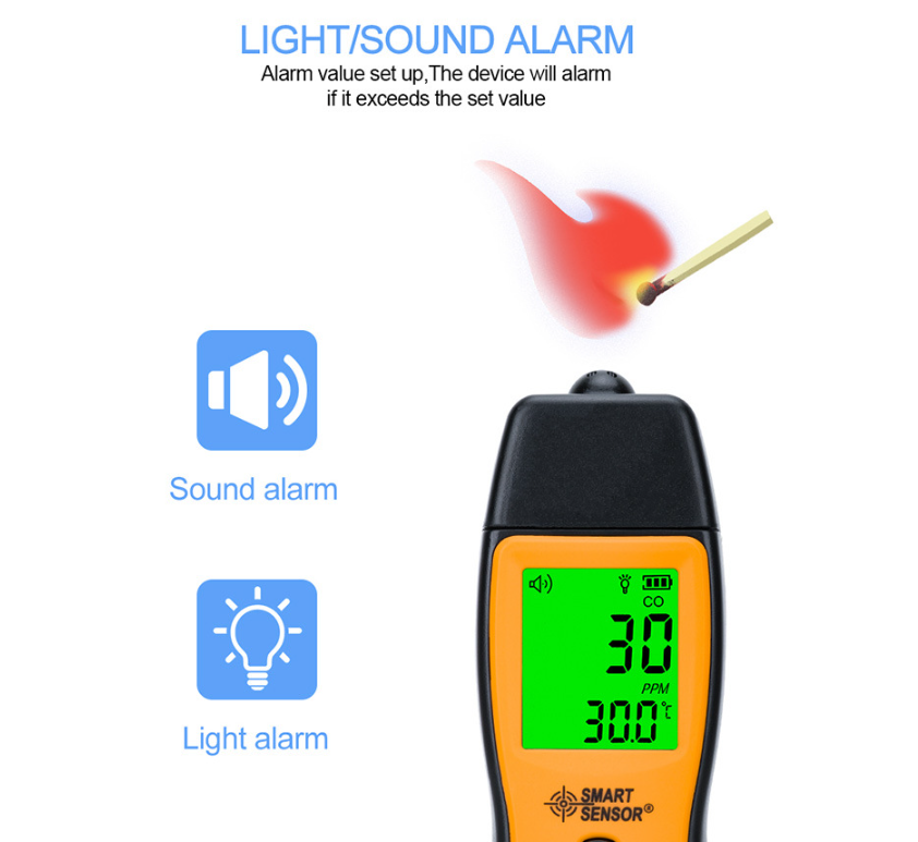 BT-T0-AS8700A High-Precision Carbon Monoxide Detector Range: 0–1000 ppm 200 ppm automatic alarm Data hold function Portable CO concentration monitoring