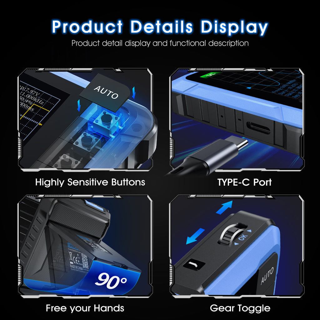 BT-T7-DSO510 Portable Dual-Function Oscilloscope 10MHz bandwidth, 48MSa/s sampling rate Built-in multi-waveform signal generator 2.8-inch colour display