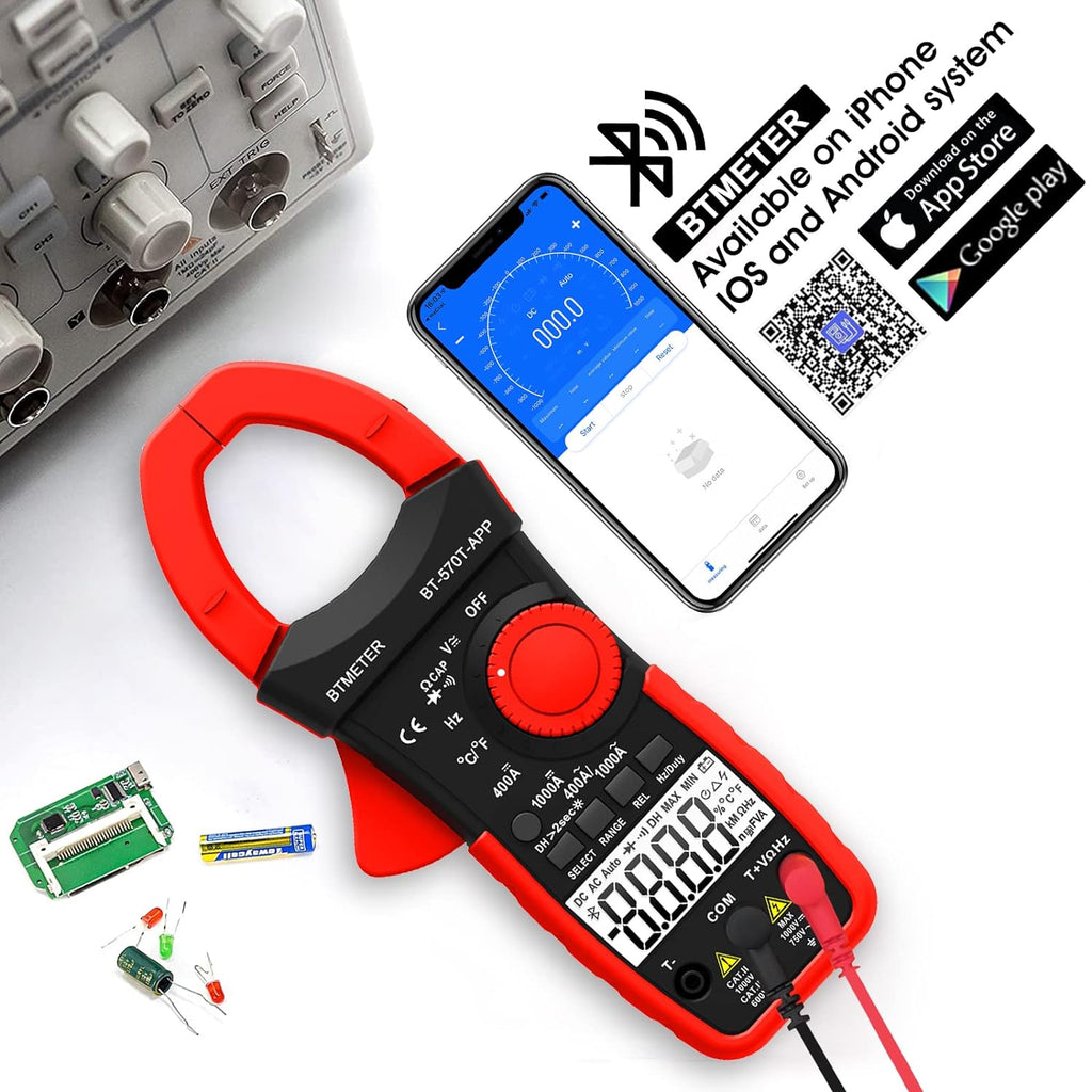 BTMETER 570T - APP AC/DC 1000A Clamp Multimeter, 4000 Counts Digital Clamp - on Meter with Data Logging Measure Amp Volt Ohm Capacitance Frequency Temperature Continuity, Electrical Tester - btmeter - store