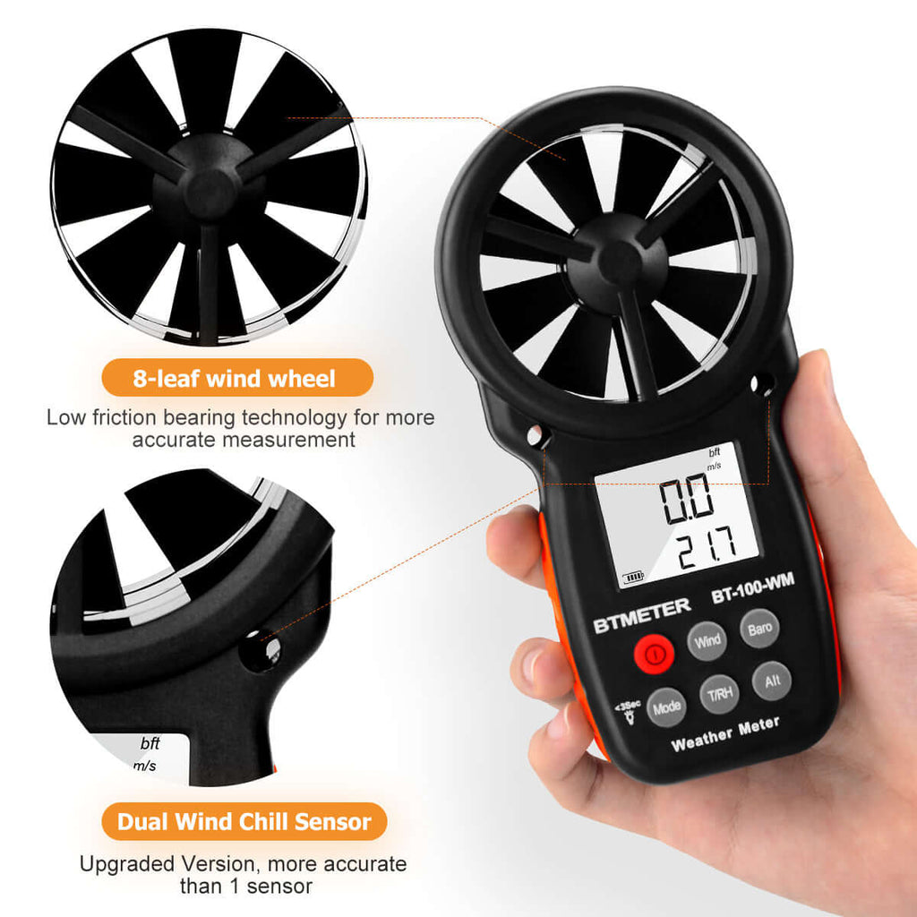 BTMETER BT-100-WM Anemometer 6 in 1 Wind Speed Meter - btmeter-store