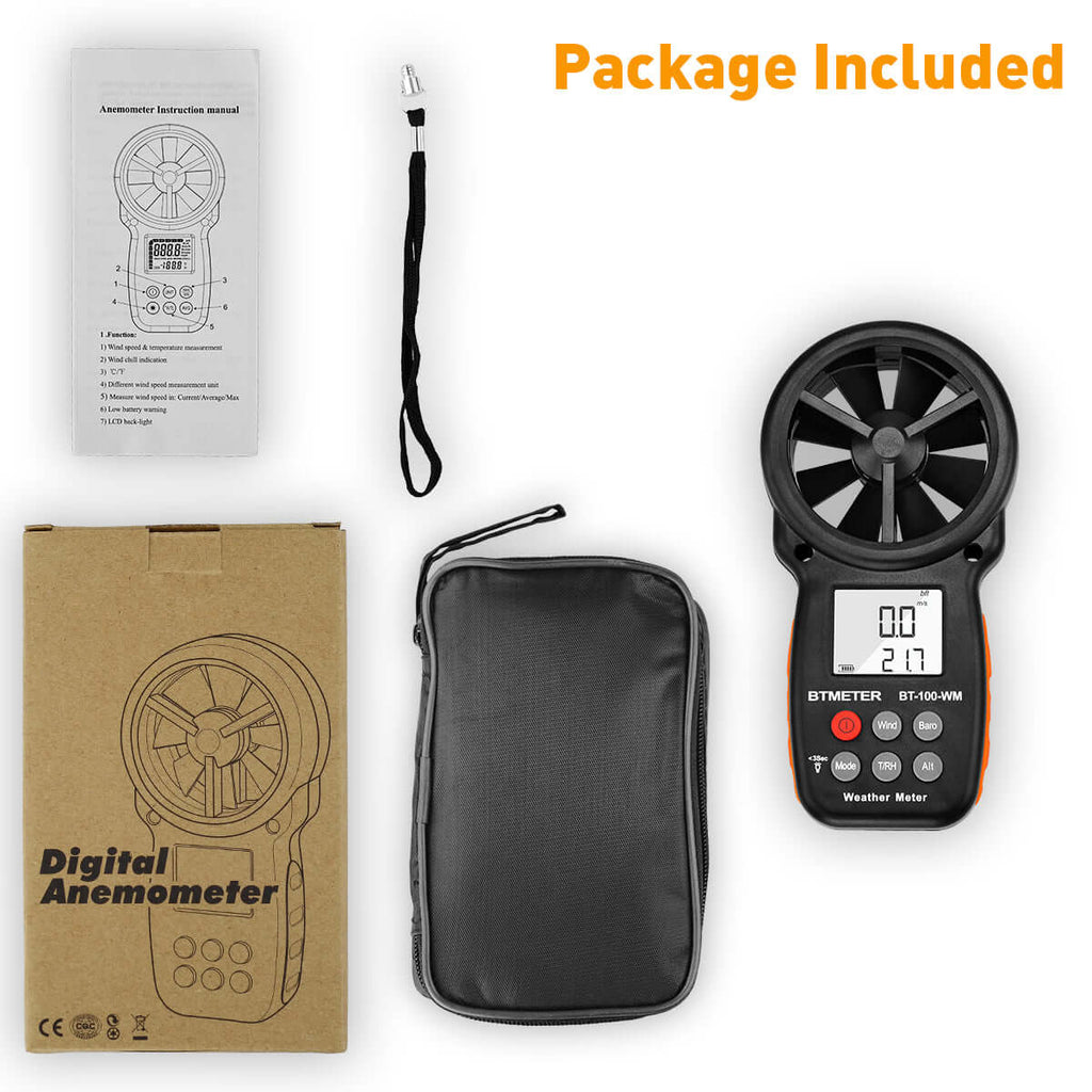 BTMETER BT-100-WM Anemometer 6 in 1 Wind Speed Meter - btmeter-store