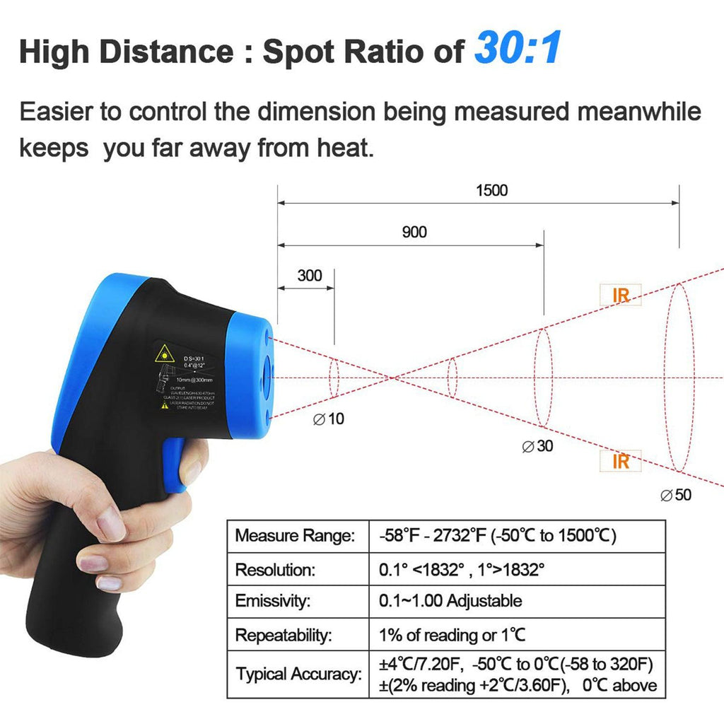BTMETER BT-1500C Digital Infrared Thermometer Color LCD -50~1500C DS 30:1 - btmeter-store