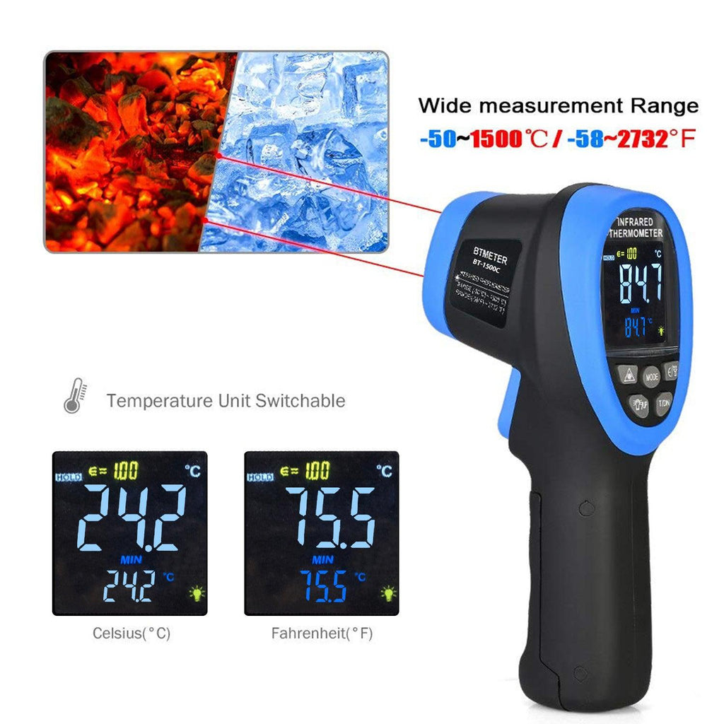 BTMETER BT-1500C Digital Infrared Thermometer Color LCD -50~1500C DS 30:1 - btmeter-store