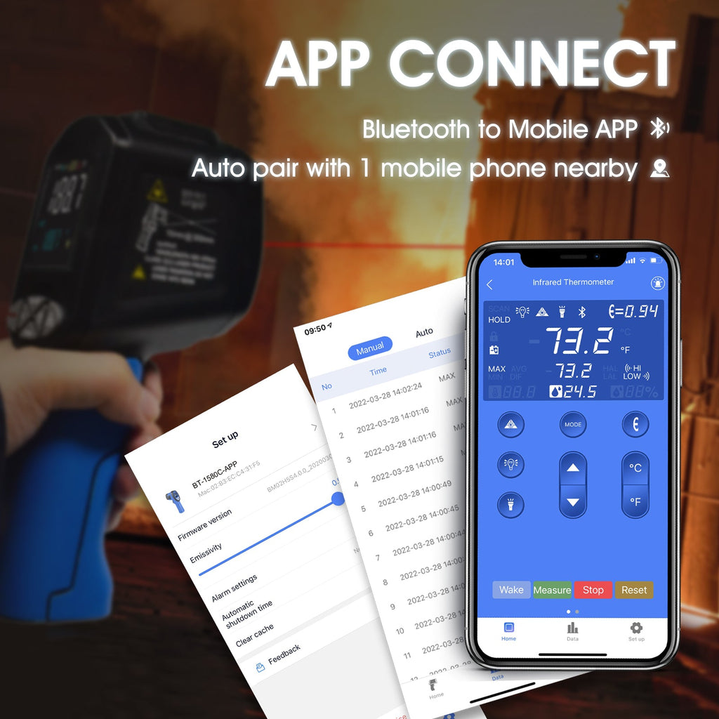 BTMETER BT - 1580C - APP Color Display Infrared Thermometer - 50℃ to 1580℃( - 58 to 2876℉) - btmeter - store