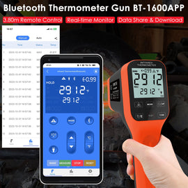 BTMETER BT-1600-APP Waterproof Infrared Thermometer 30:1, Touchscreen Laser Thermometer, Connct the Phone - btmeter-store