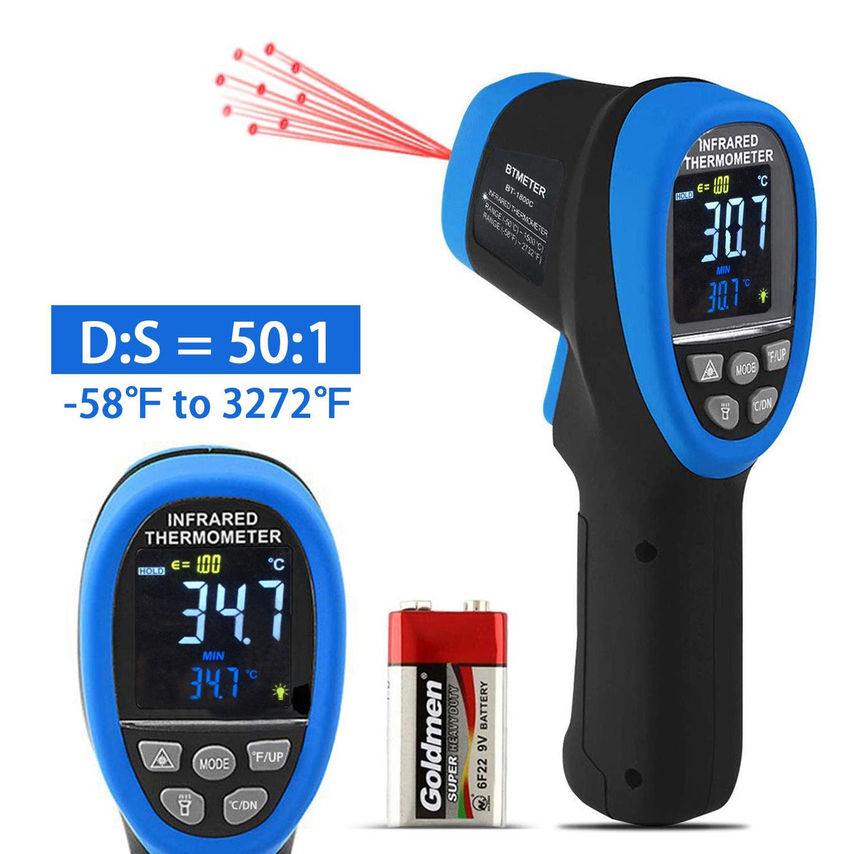 Infrared Thermometer, Pyrometer -58°F ~3272°F IR