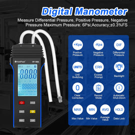 BTMETER BT-189A 2Psi Air and Gas Pressure Tester for Differential/Positive/Negative Pressure HVAC Differential - btmeter-store