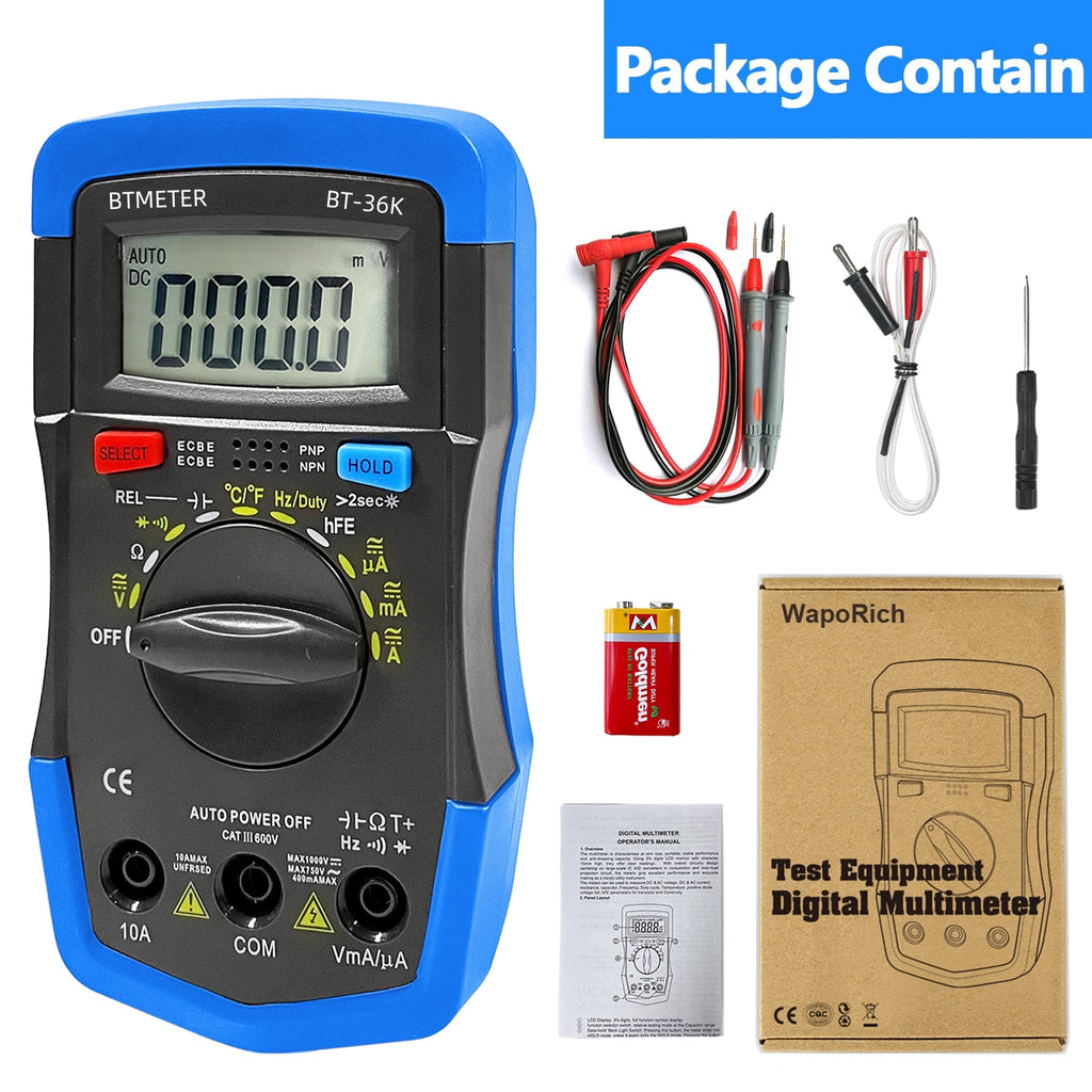 Backlit Multimeter Multimeter 4000 Counts Auto Ranging Resistance Diodes